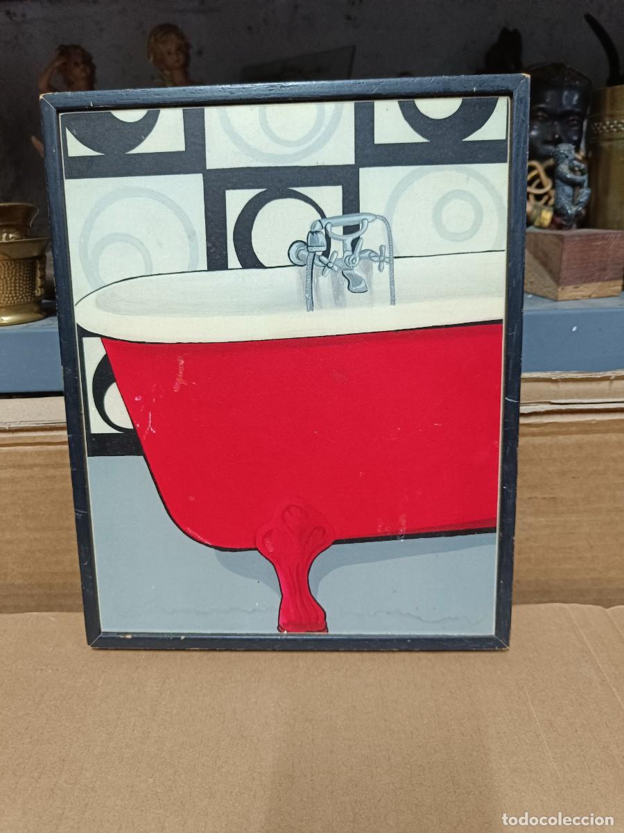 Vintage: ANTIGUO CUADRO CON BA&Ntilde;ERA, TIPO RETRO O VINTAGE -Q9