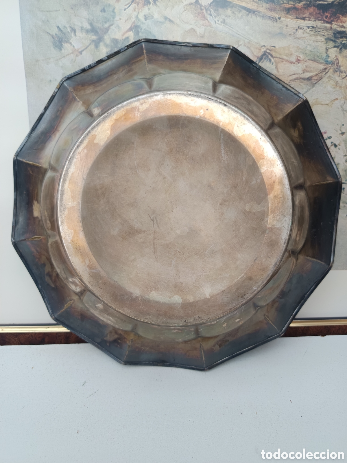 Vintage: Bandeja de alpaca plateada o fuente vintage marcada M.D FABRICACI&Oacute;N ESPA&Ntilde;OLA