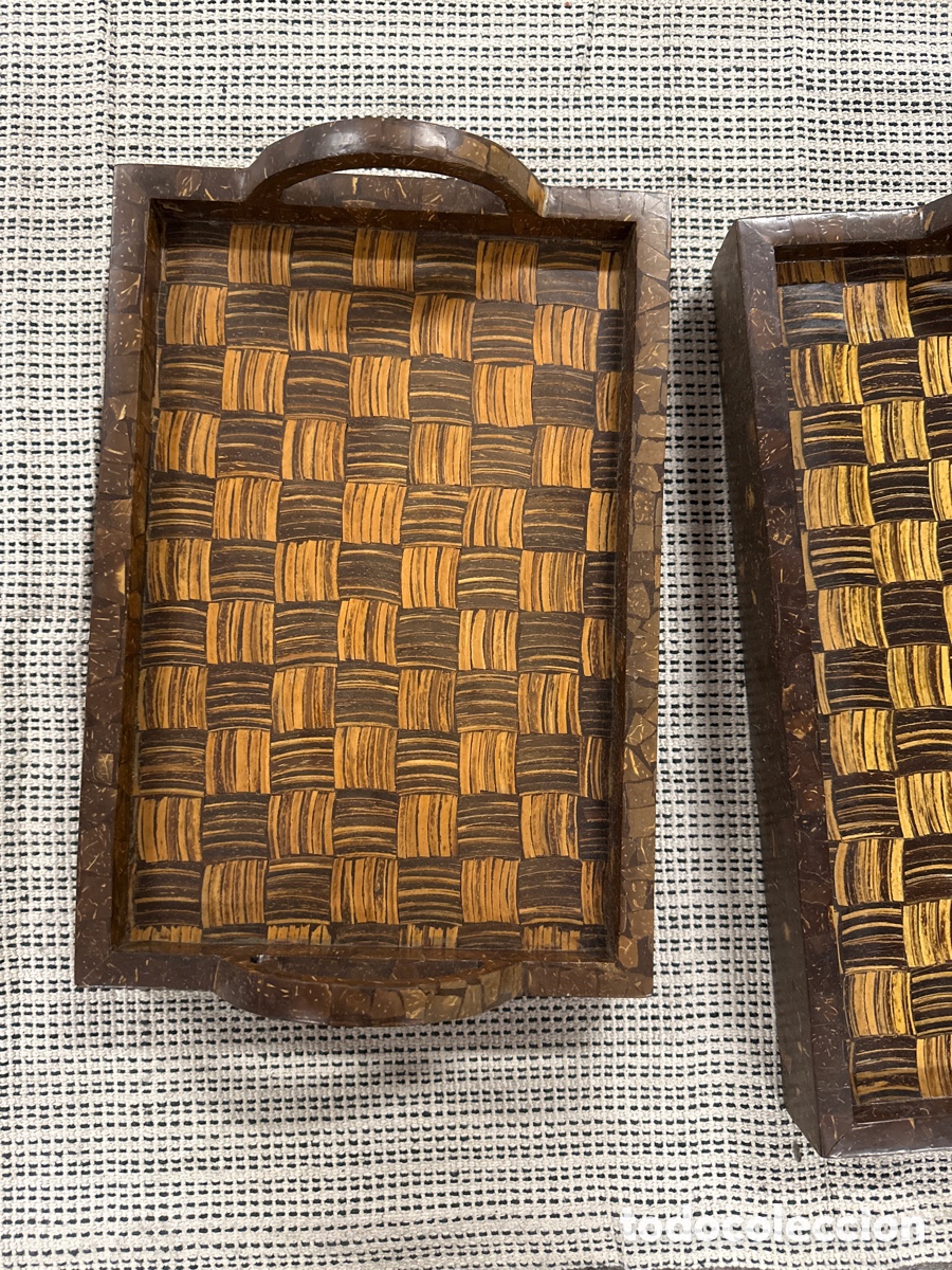 Vintage: Juego de 3 bandejas de teca y coco. Balinesas - Foto 3