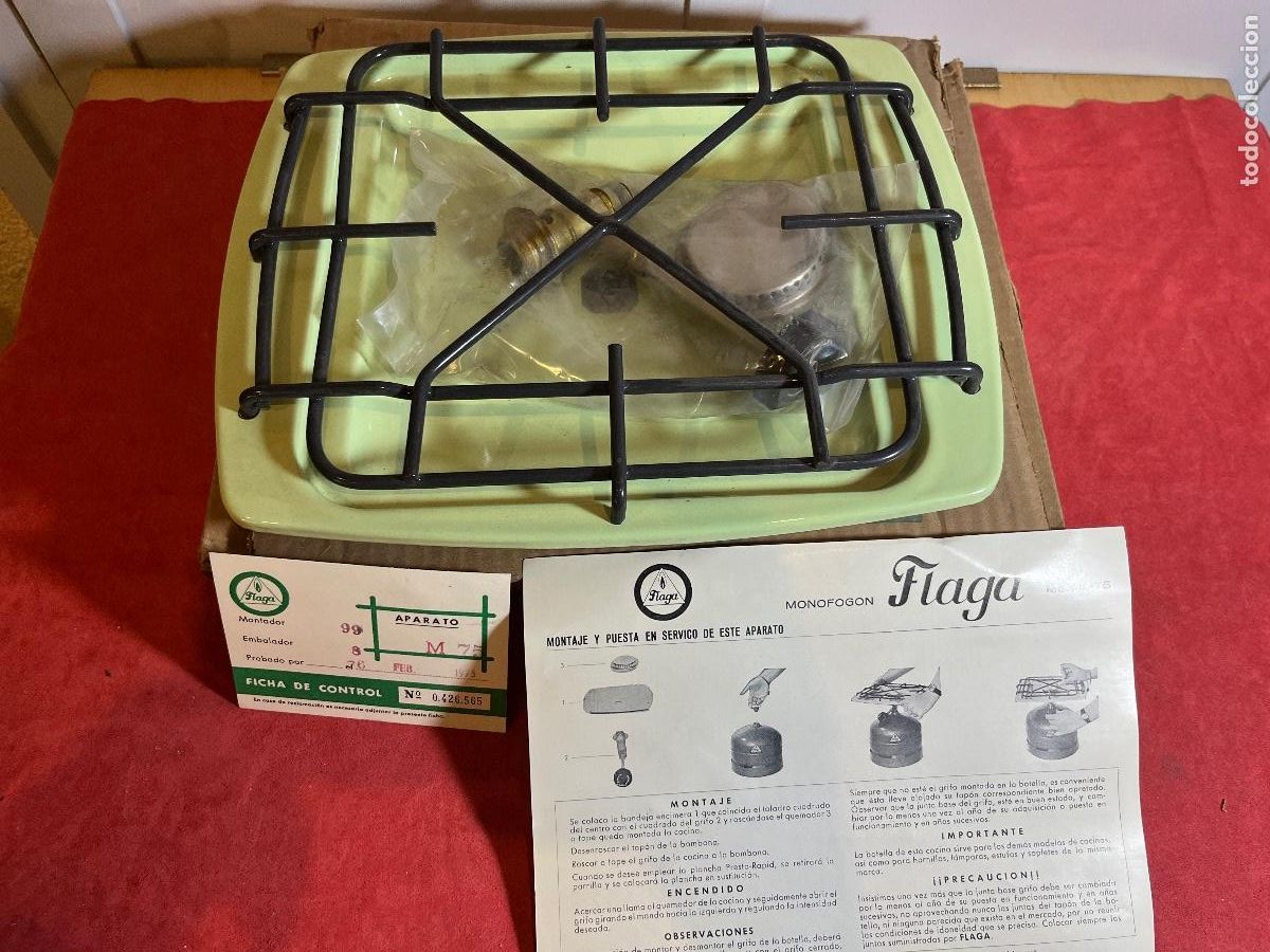 Vintage: Monofog&oacute;n FLAGA M75 &ndash; cocina de gas port&aacute;til vintage &ndash; con ficha de control y manual original &ndash; a&ntilde;os