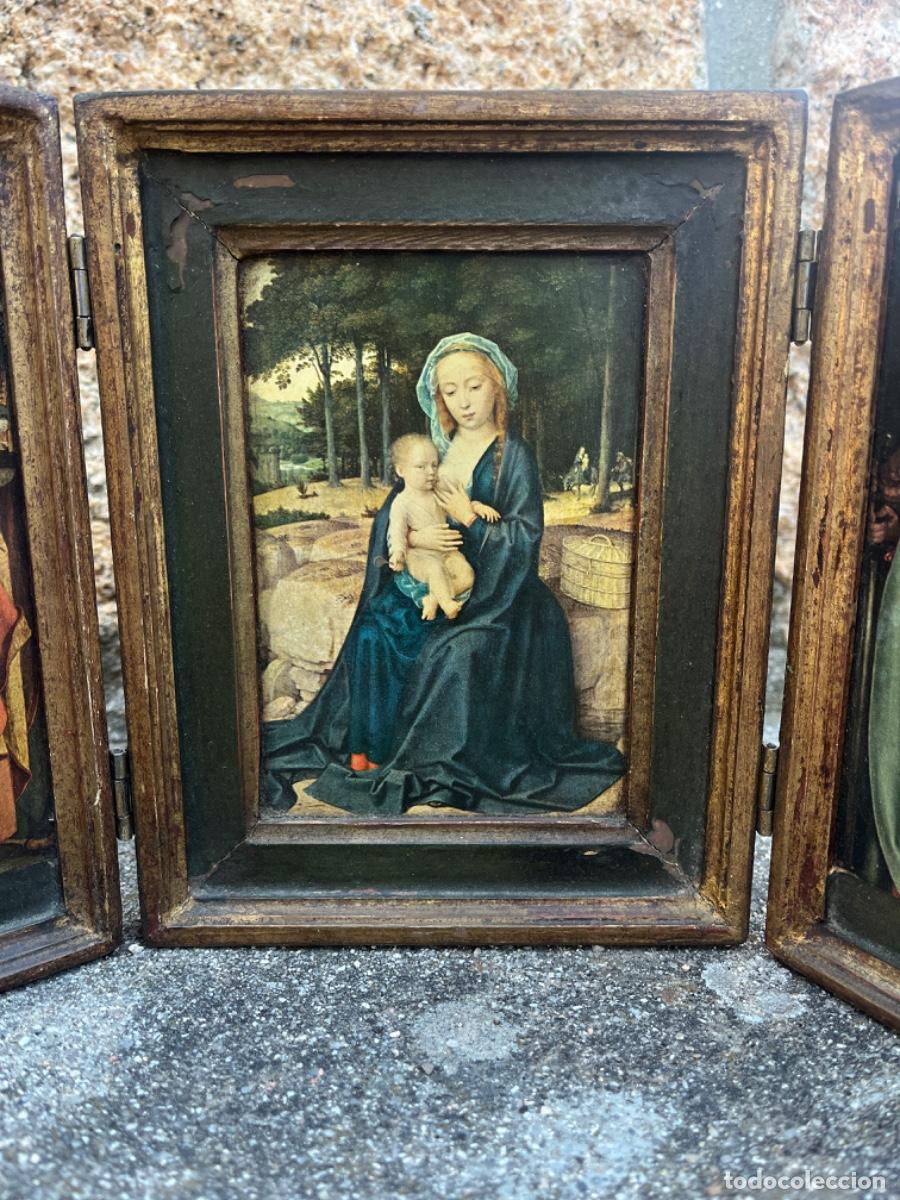 Vintage: Triptico realizado en madera, con l&aacute;minas religiosas. - Foto 2