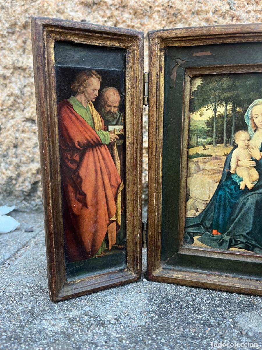 Vintage: Triptico realizado en madera, con l&aacute;minas religiosas. - Foto 3