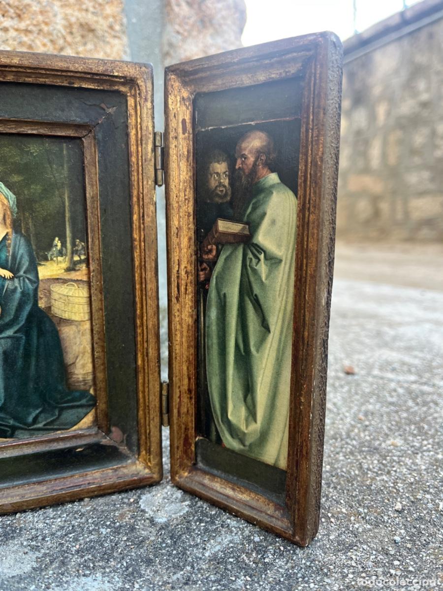 Vintage: Triptico realizado en madera, con l&aacute;minas religiosas. - Foto 4