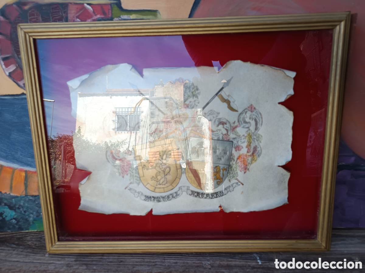 Vintage: Cuadro her&aacute;ldico Miquell Navarro apellidos escudo historia apellidos Espa&ntilde;a