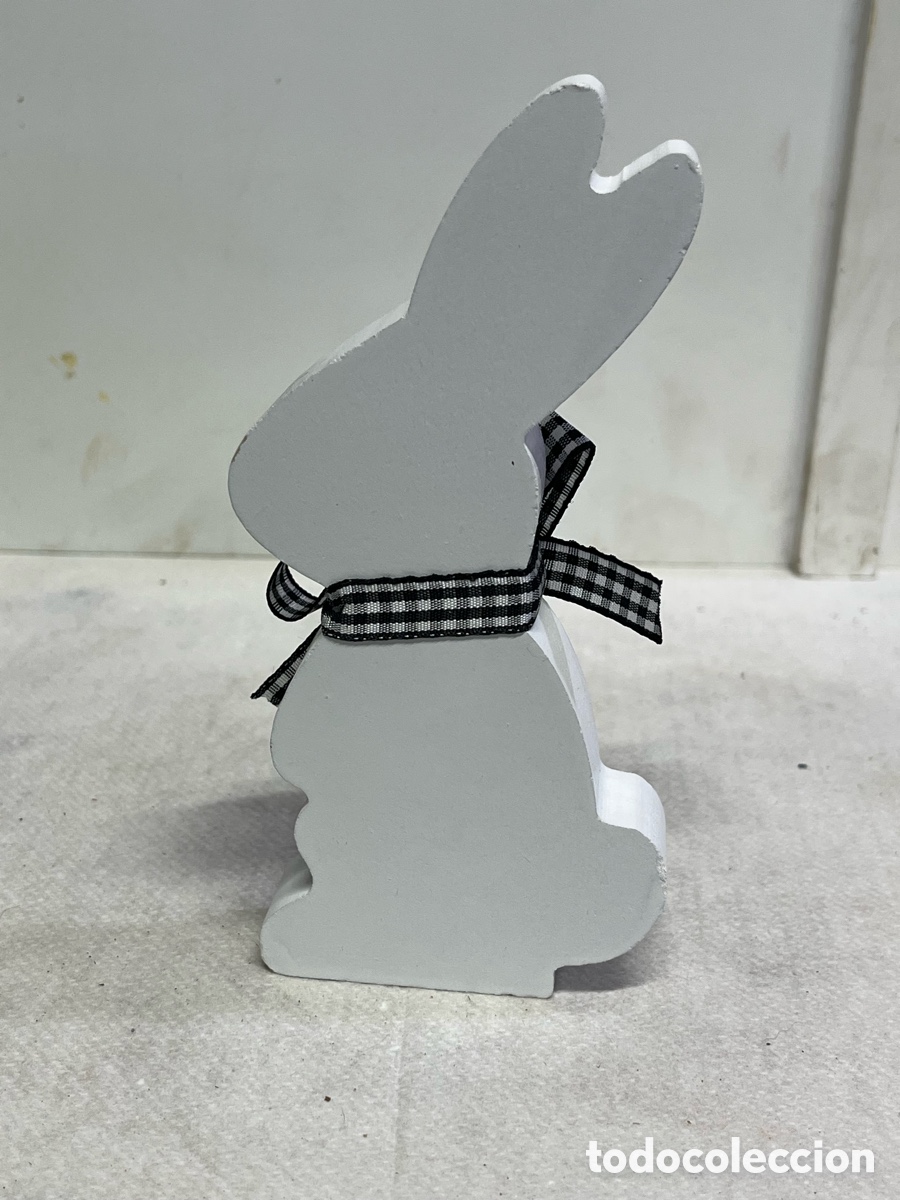 Vintage: Figura decorativa de conejo en madera blanco - Foto 3