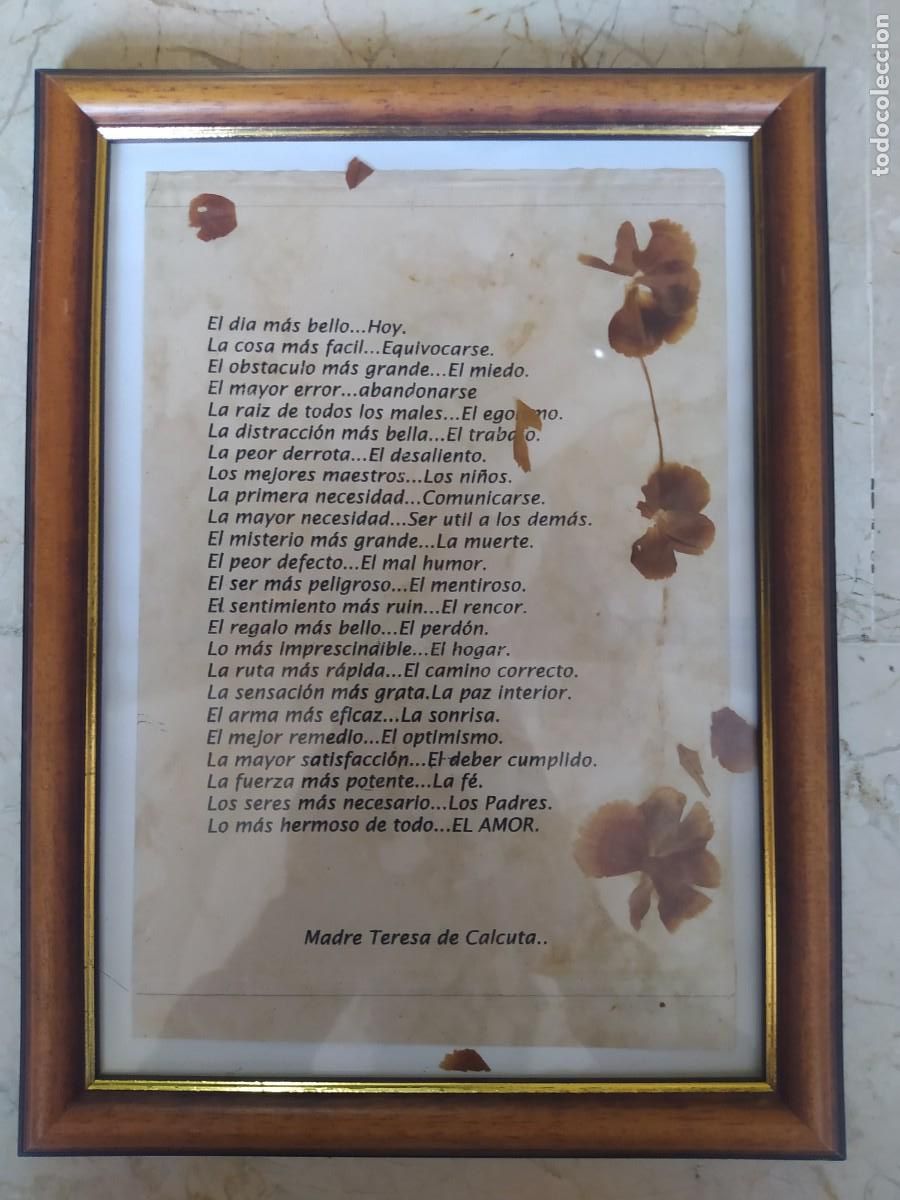 Vintage: CUADRO CON CITAS DE LA MADRE TERESA DE CALCUTA - Foto 1