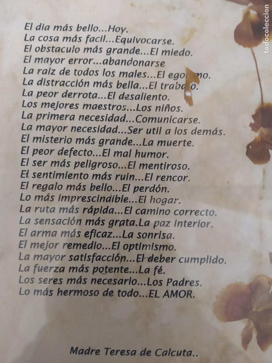 Vintage: CUADRO CON CITAS DE LA MADRE TERESA DE CALCUTA - Foto 3