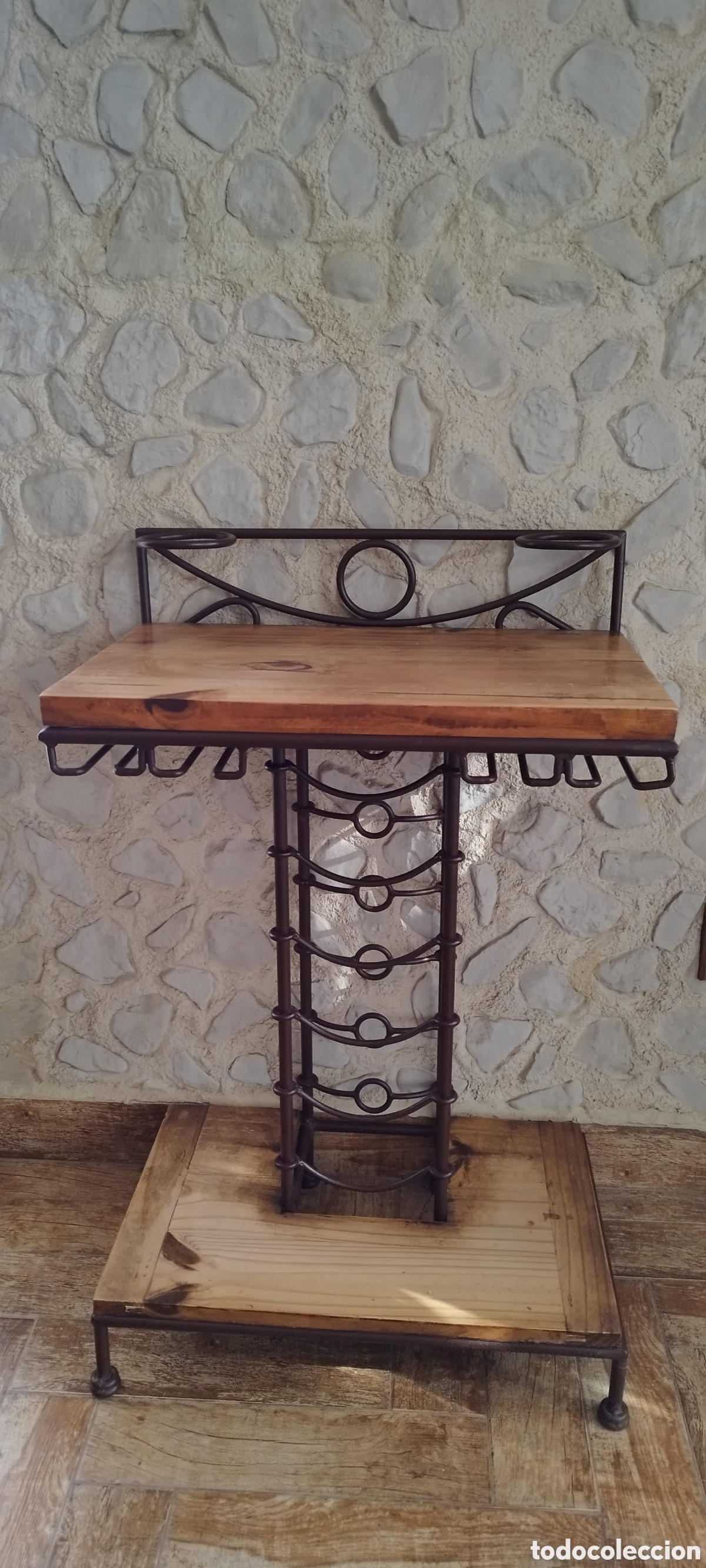 Vintage: Mueble forja y madera con botellero y soporte copas - Foto 1