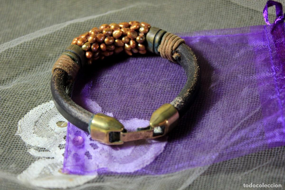Vintage: Pulsera de Cuero, Pulsera con perlas, Pulsera Boho - Foto 2