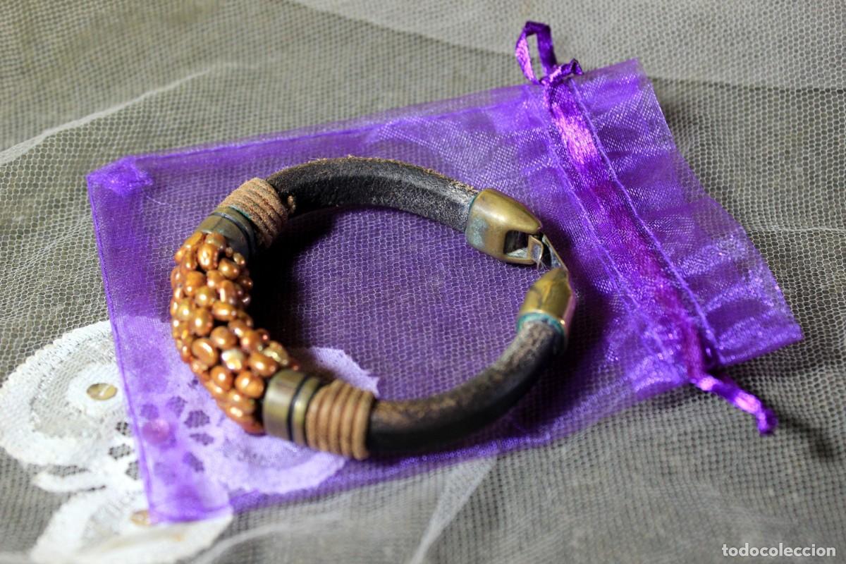 Vintage: Pulsera de Cuero, Pulsera con perlas, Pulsera Boho - Foto 3