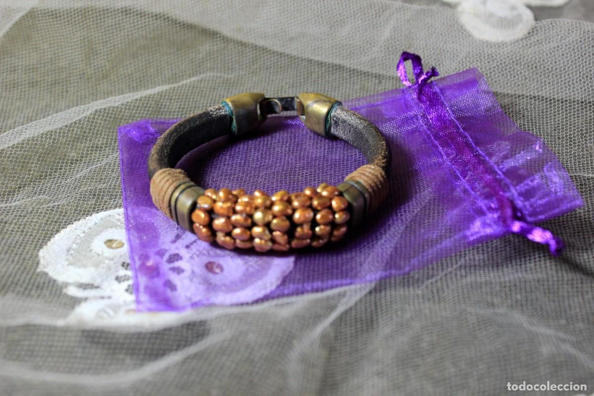Vintage: Pulsera de Cuero, Pulsera con perlas, Pulsera Boho - Foto 4