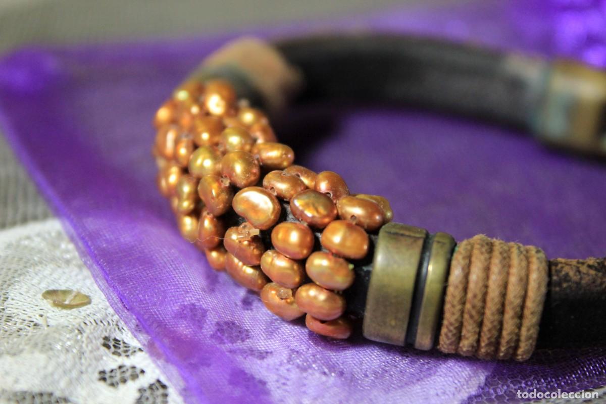 Vintage: Pulsera de Cuero, Pulsera con perlas, Pulsera Boho - Foto 5