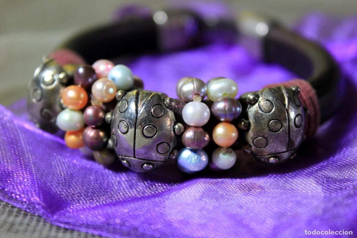 Vintage: Pulsera de Cuero, Pulsera con perlas, Pulsera Boho - Foto 6
