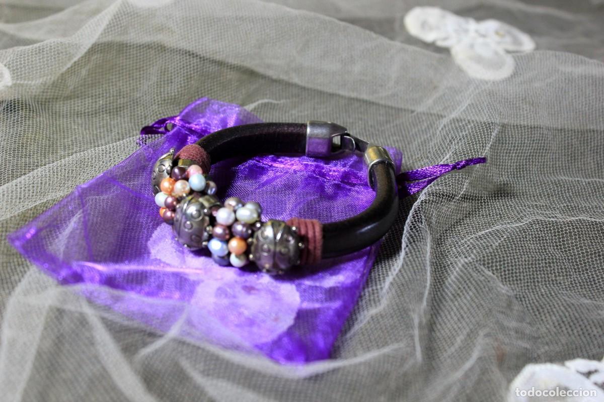 Vintage: Pulsera de Cuero, Pulsera con perlas, Pulsera Boho - Foto 7