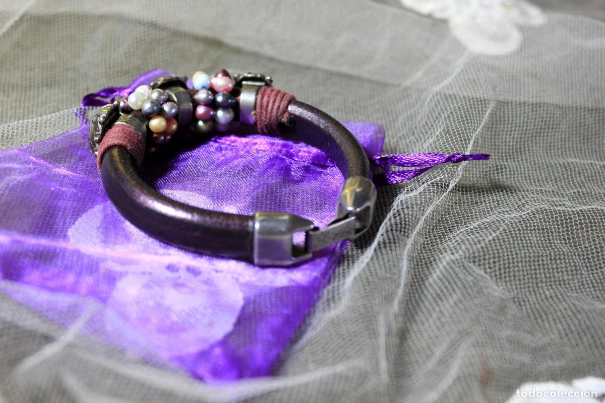 Vintage: Pulsera de Cuero, Pulsera con perlas, Pulsera Boho - Foto 8