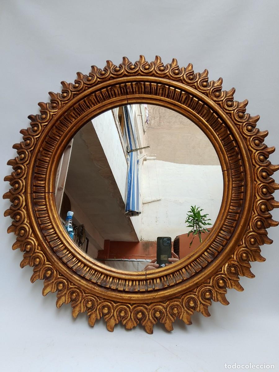 Vintage: espejo sol de madera dorado- - Foto 1