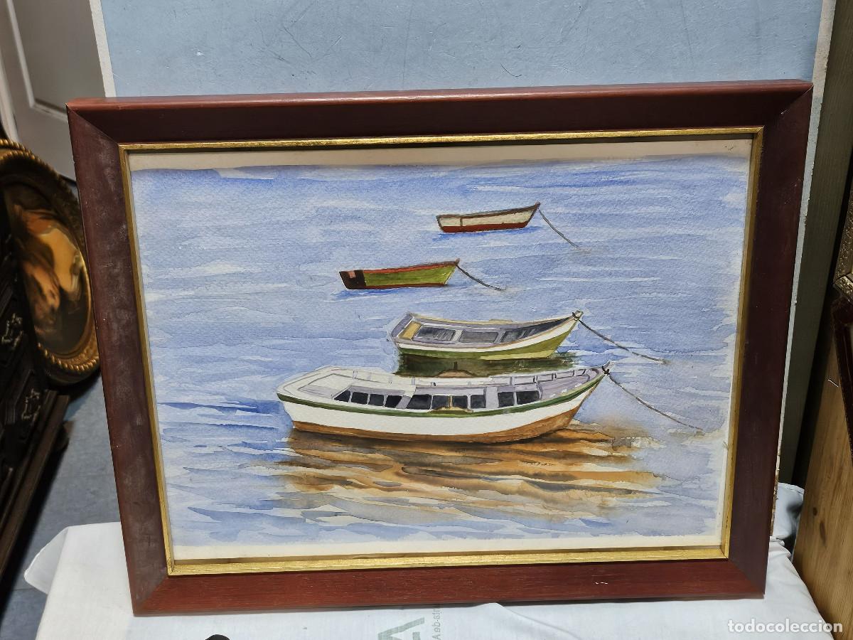 Vintage: cuadro con pintura barcas - Foto 1