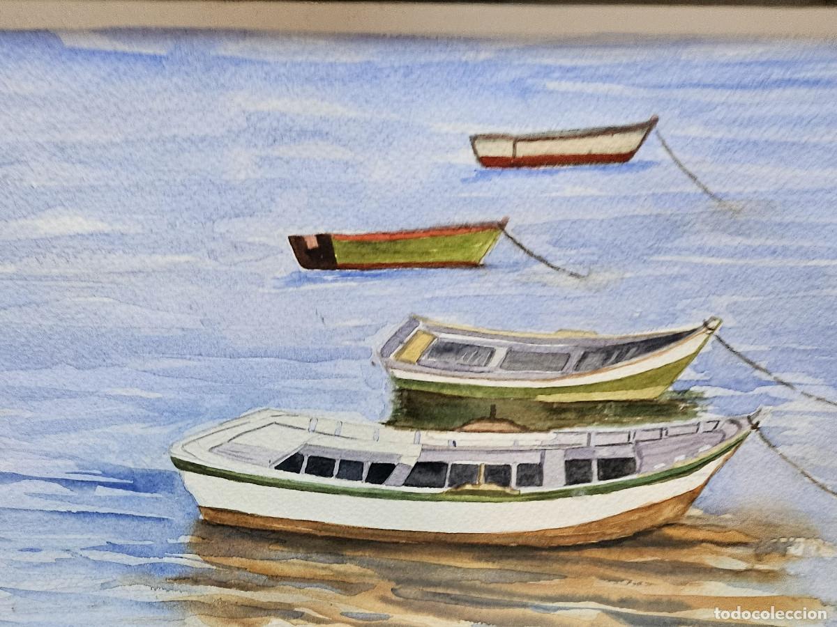 Vintage: cuadro con pintura barcas - Foto 2