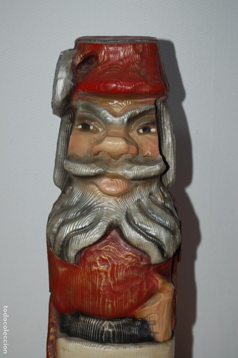 Vintage: ANTIGUO BOTELLERO PAPA NOEL DE MADERA - Foto 2