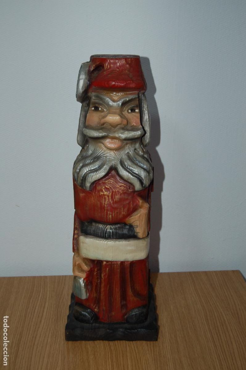 Vintage: ANTIGUO BOTELLERO PAPA NOEL DE MADERA - Foto 3