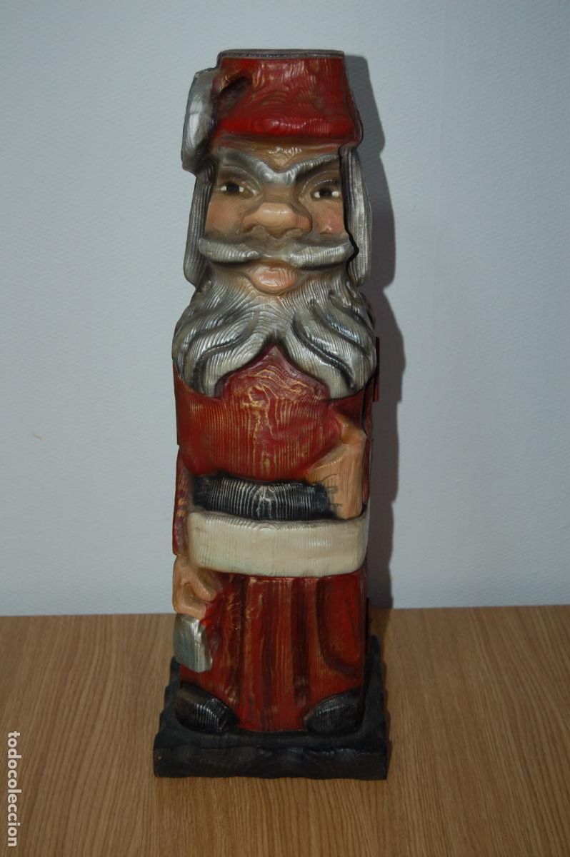 Vintage: ANTIGUO BOTELLERO PAPA NOEL DE MADERA - Foto 1