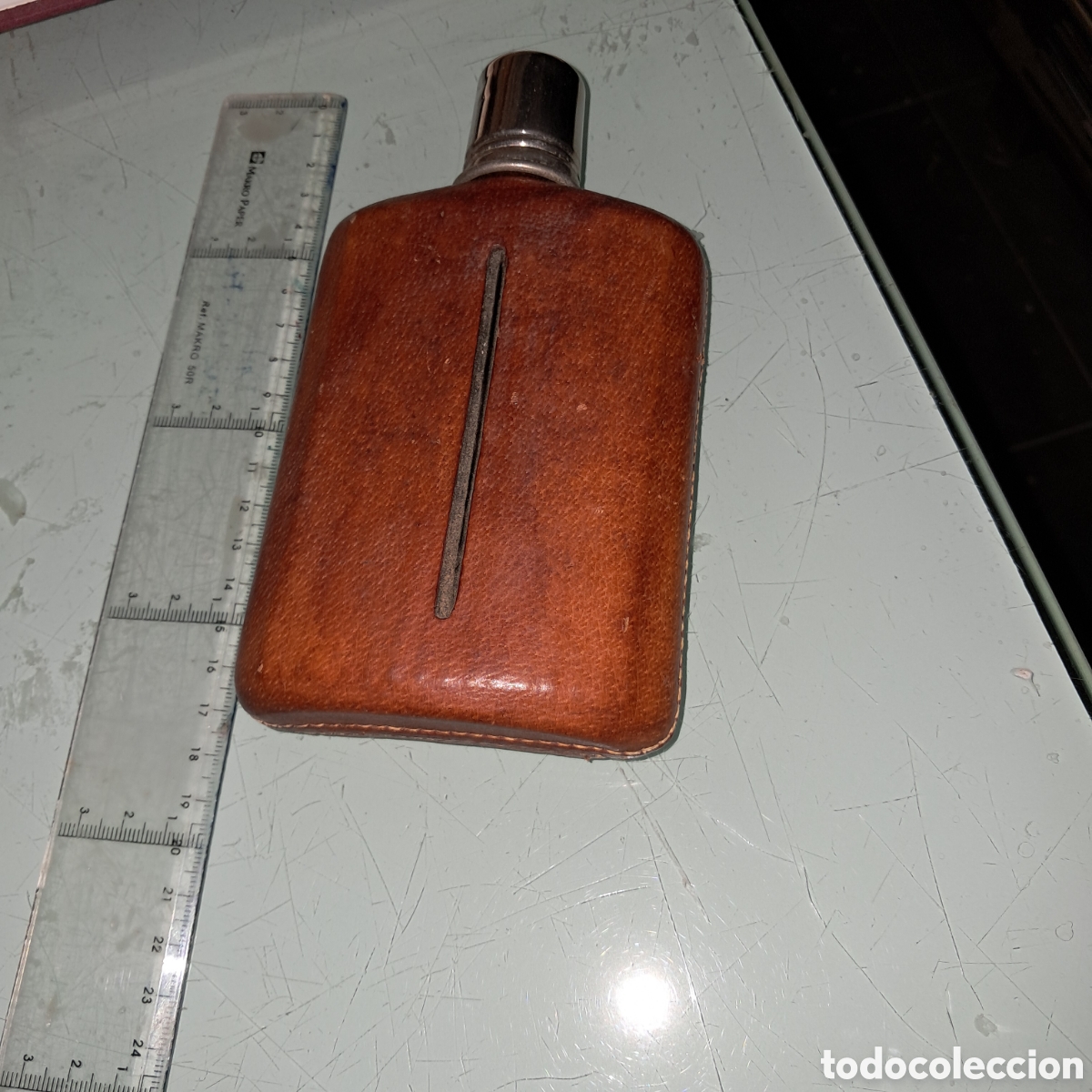 Vintage: Petaca de cuero, 17 cm - Foto 2