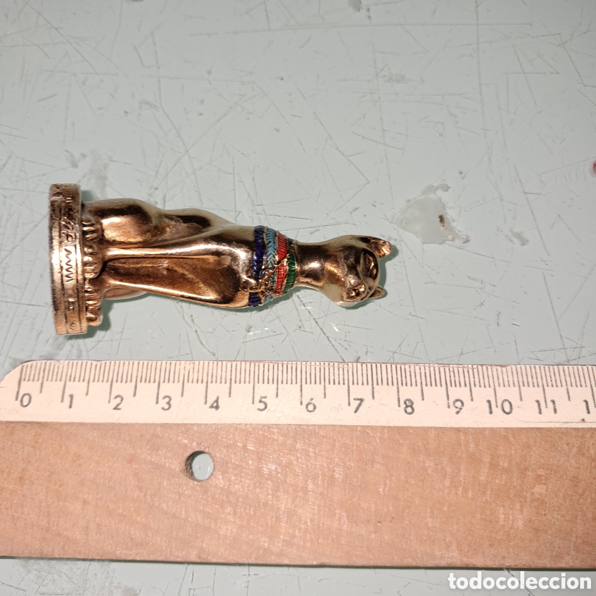 Vintage: GATO EGIPCIO DORADO, 7 CM - Foto 2