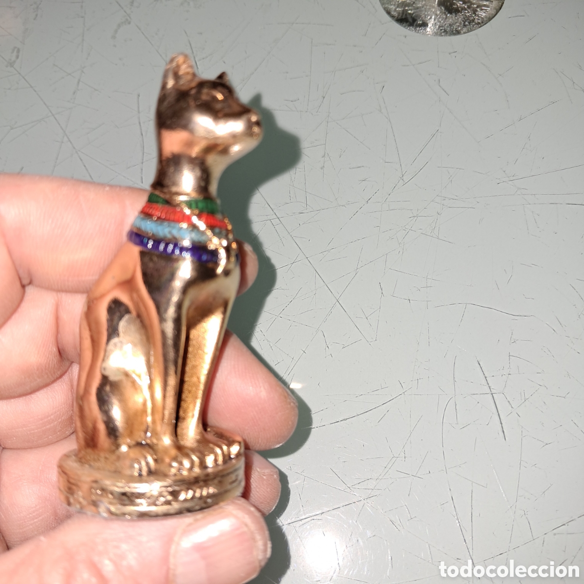 Vintage: GATO EGIPCIO DORADO, 7 CM - Foto 1
