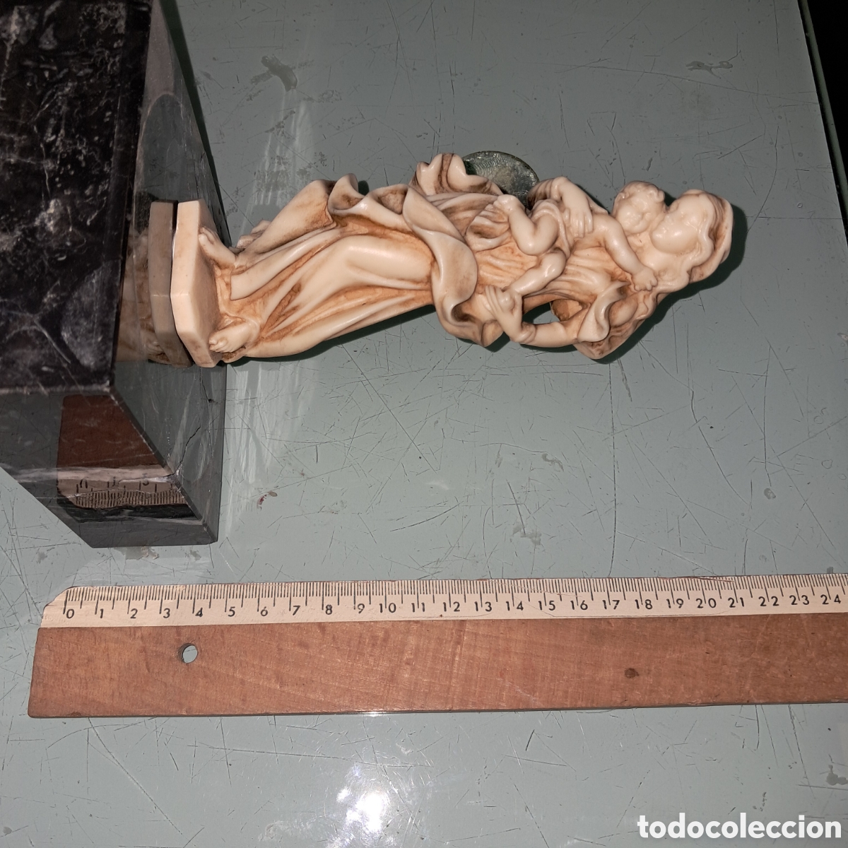 Vintage: Virgen con el ni&ntilde;o en alabastro, 20 cm - Foto 4