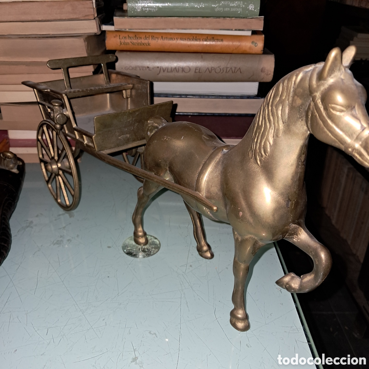 Vintage: Carretera con caballo y carreta de bronce, - Foto 1