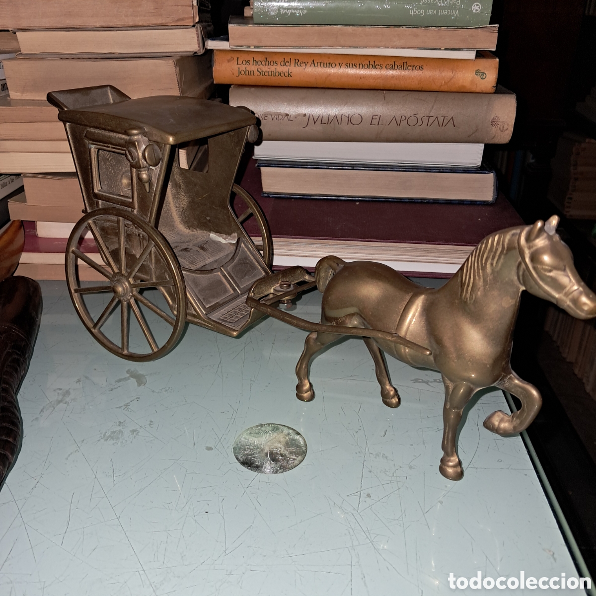 Vintage: Carreta con caballo en bronce - Foto 1