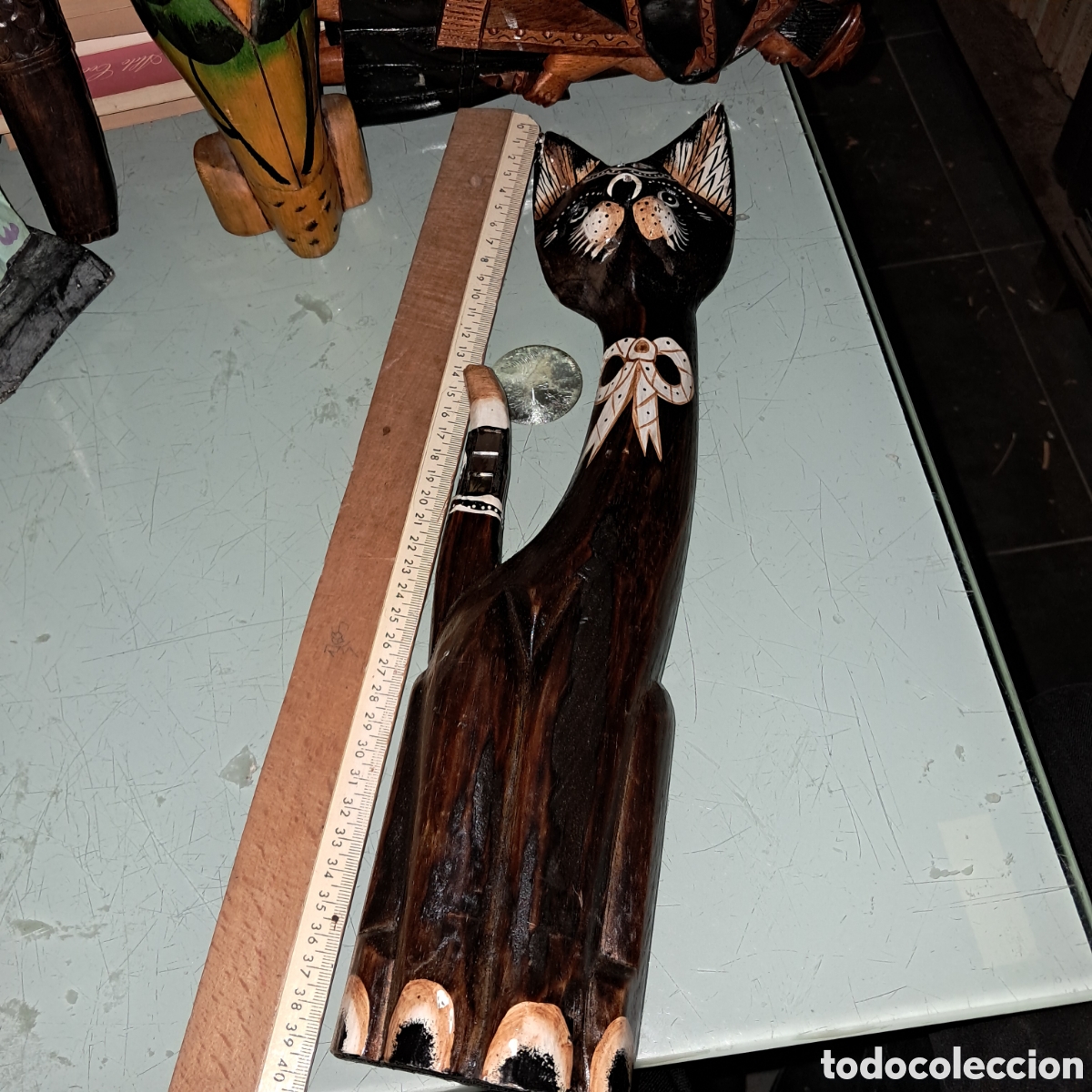Vintage: Gato tallado en madera, 40 cm - Foto 3