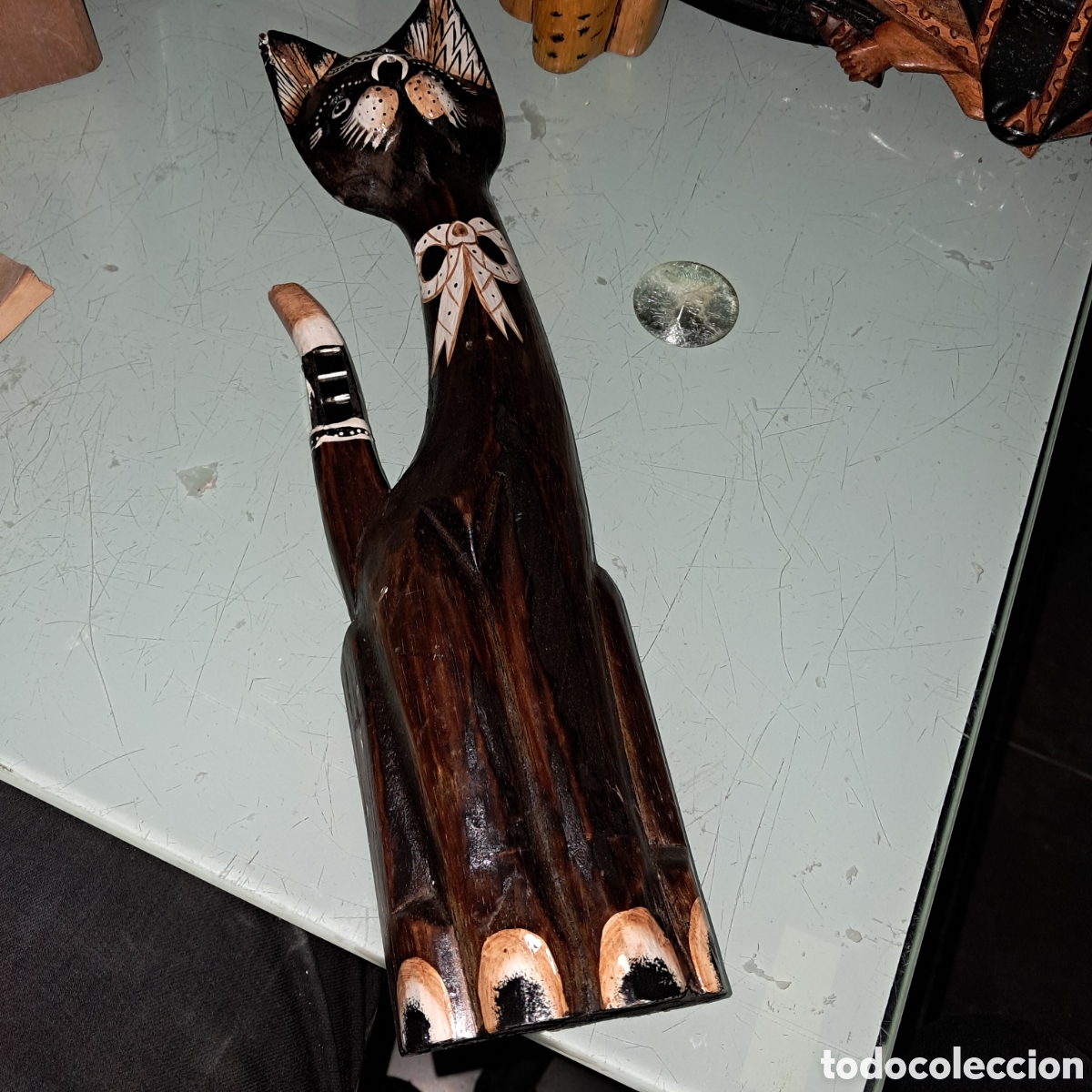 Vintage: Gato tallado en madera, 40 cm - Foto 1