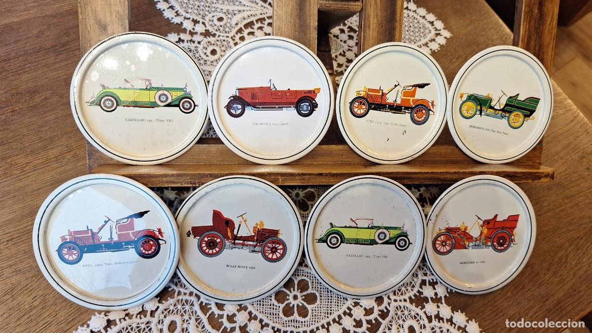 Vintage: 8 Posavasos Met&aacute;licos Coches Tulip&aacute;n 1965