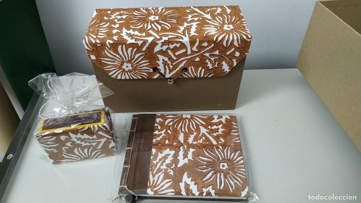 Vintage: CONJUNTO DE TRES PIEZAS LIBRETA, CAJA PORTA CARTAS Y LIBRO CAJA DE CERILLAS