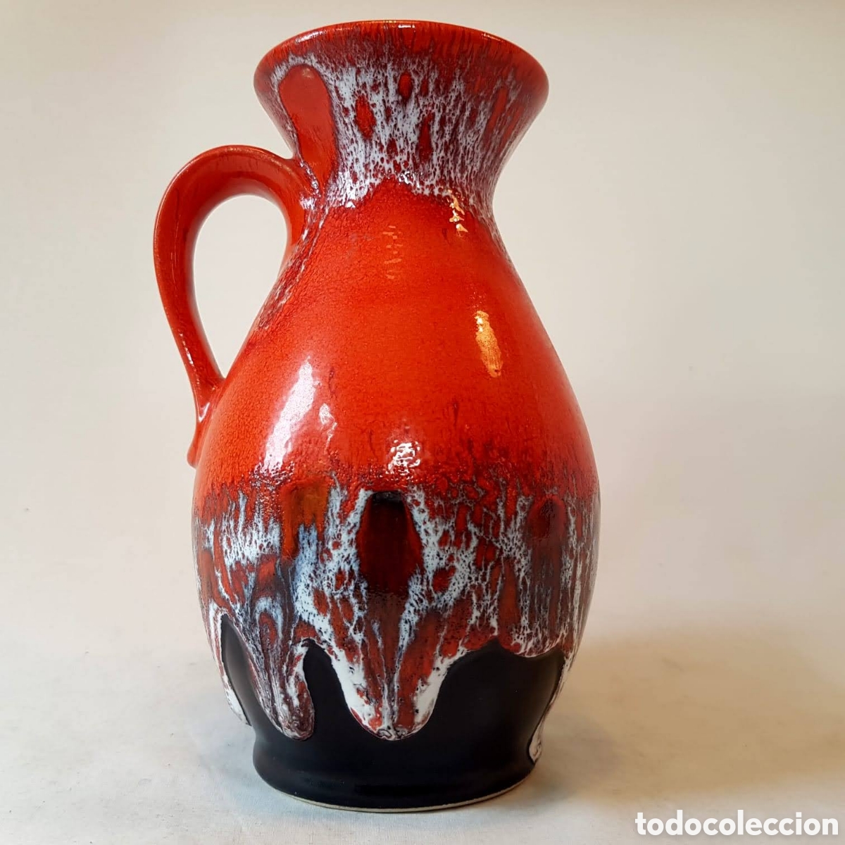 Vintage: Mid Century Red Lava Jug Vase by Jasba - 18cm