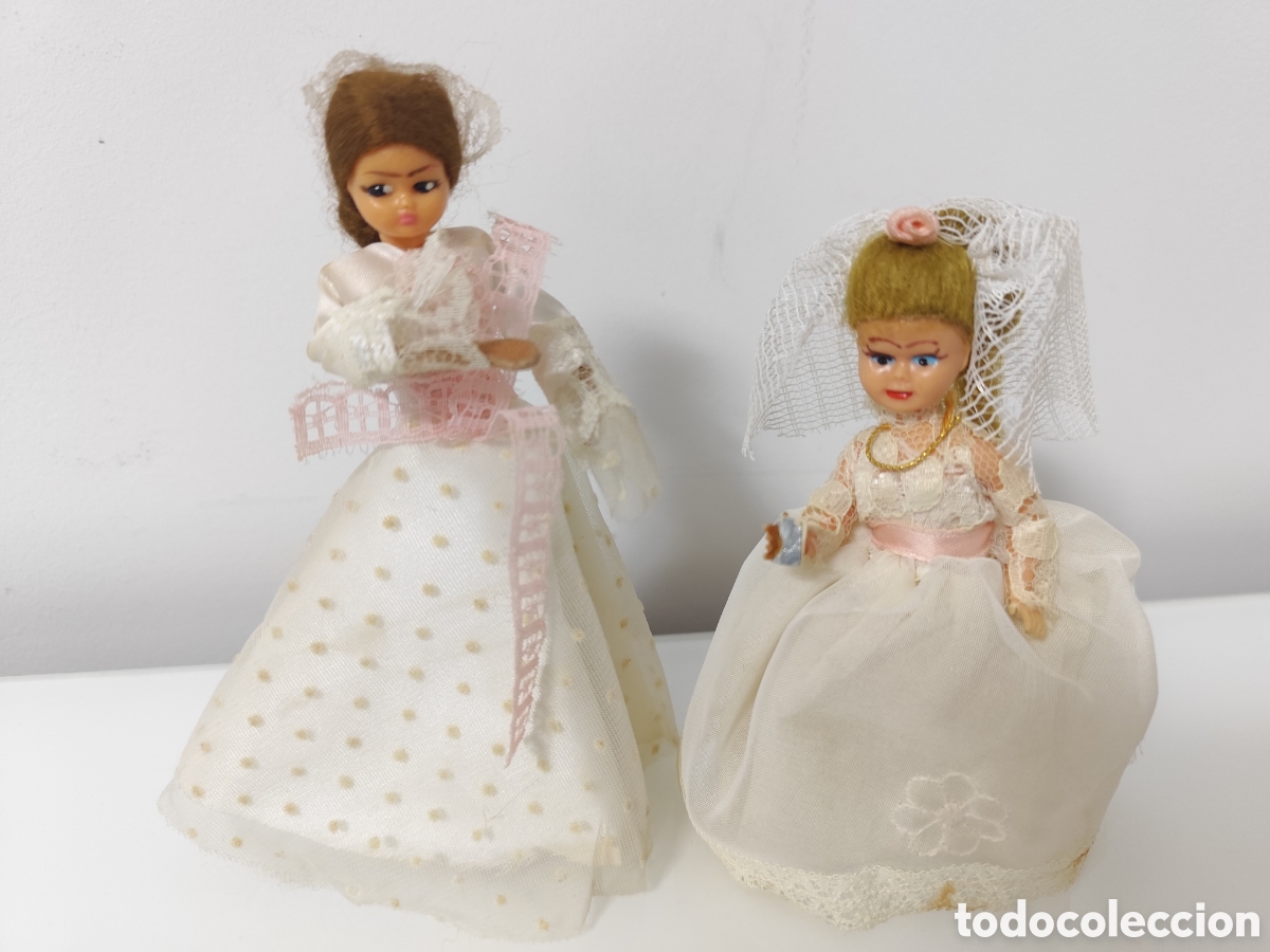 Vintage: Antiguo par de mu&ntilde;ecas de tarta de comuni&oacute;n. - Foto 1