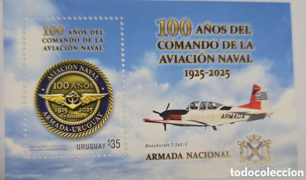 Vintage: CA)VM02 2025 URUGUAY Ihoja conmemorativa del 100&ordm; aniversario del Comando de la Aviaci&oacute;n Naval de U