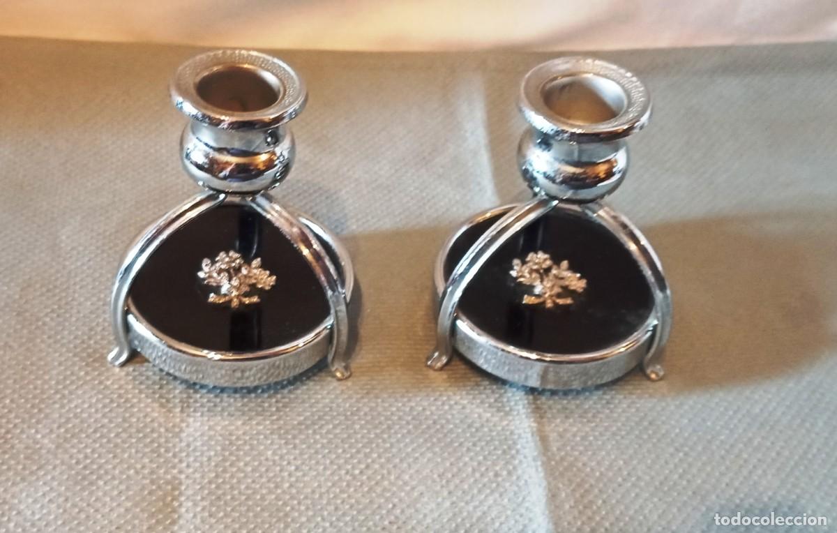 Vintage: Portavelas vintage metal negro y plata.