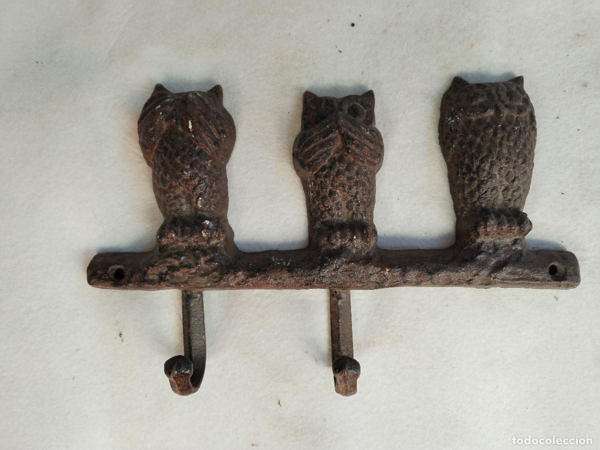 Vintage: percha tres buhos de hierro fundido - Foto 1