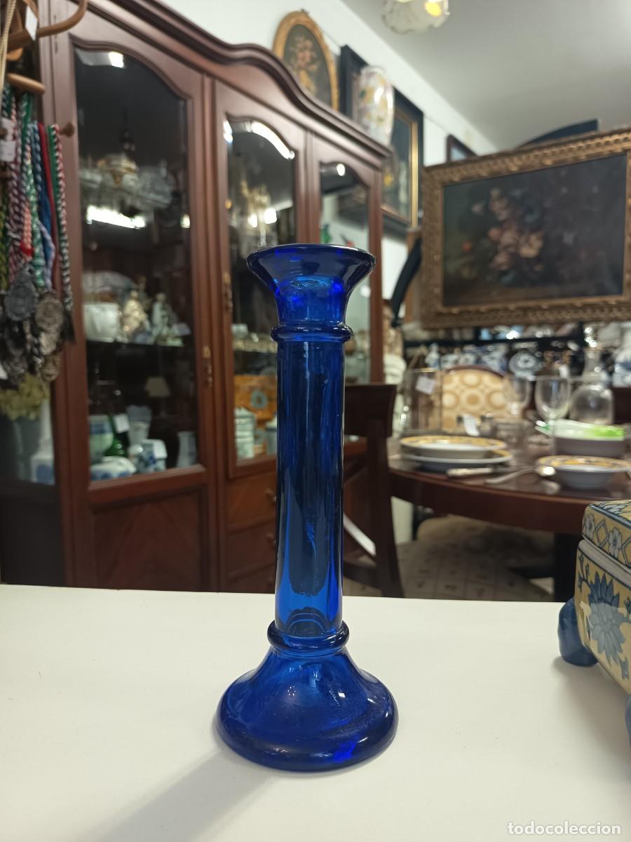 Vintage: Portavelas Cristal Azul - Foto 1