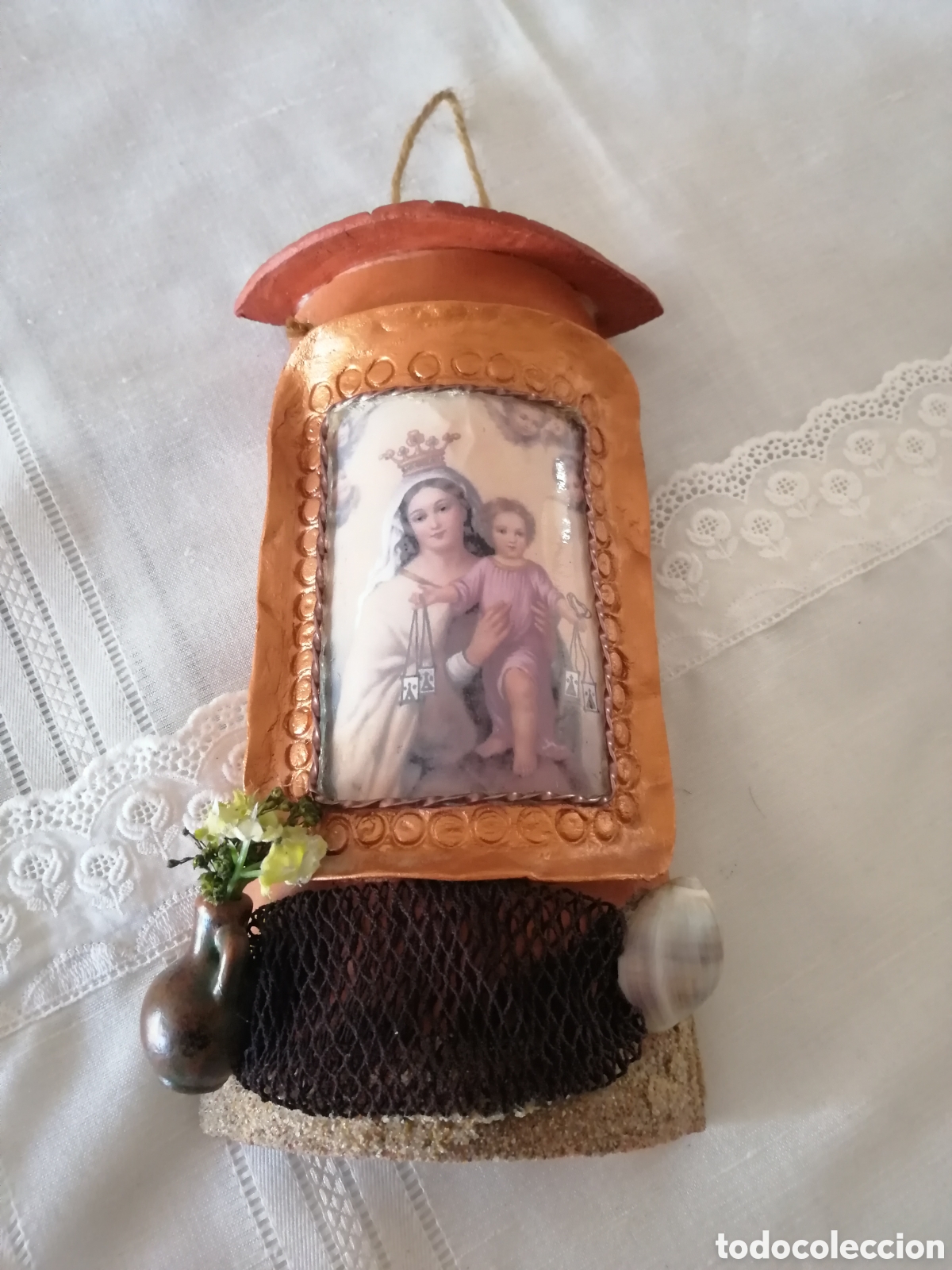 Vintage: Teja decorada Virgen del Carmen - Foto 1