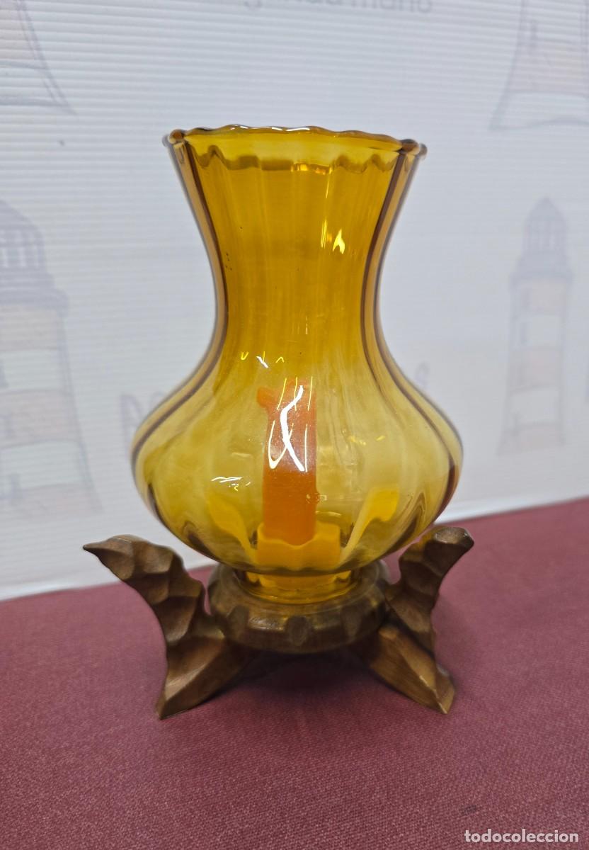 Vintage: Portavelas de ambar con base de madera tallada 18cm. - Foto 2