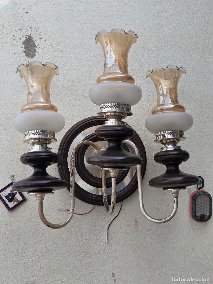 Vintage: aplique de pared alpaca y madera - Foto 1