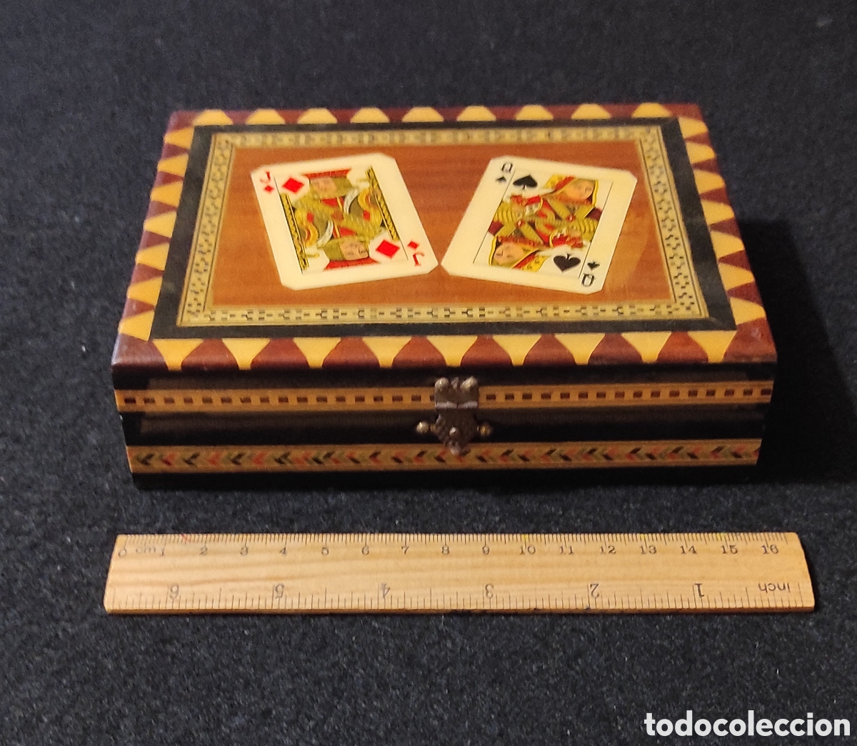 Vintage: Caja de madera para guardar barajas - Foto 3