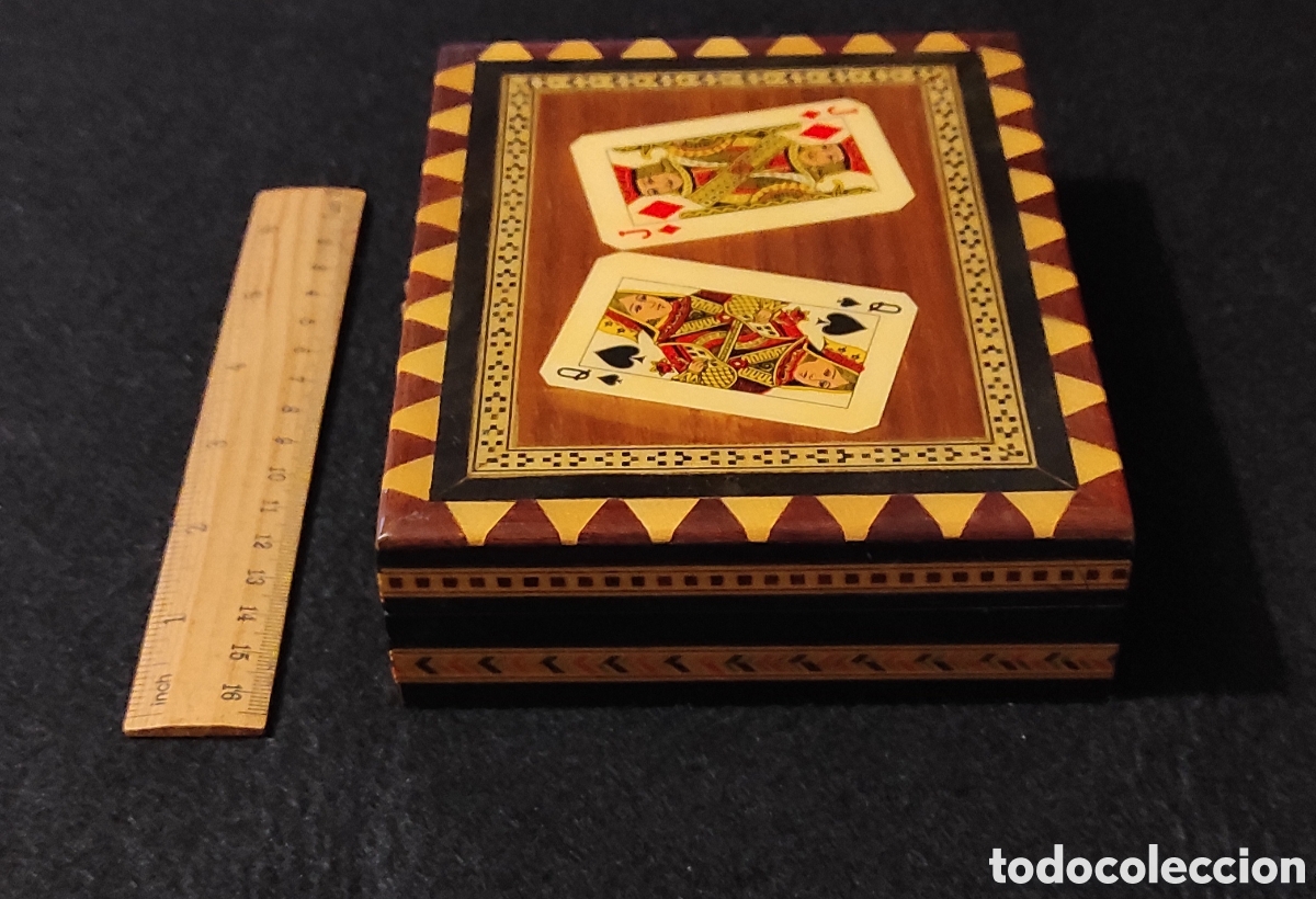Vintage: Caja de madera para guardar barajas - Foto 6