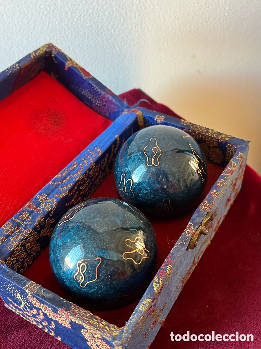 Vintage: BOLAS DE BAODING, LA SUPERFICIE CLOISONN&Eacute; EN AZUL - Foto 2