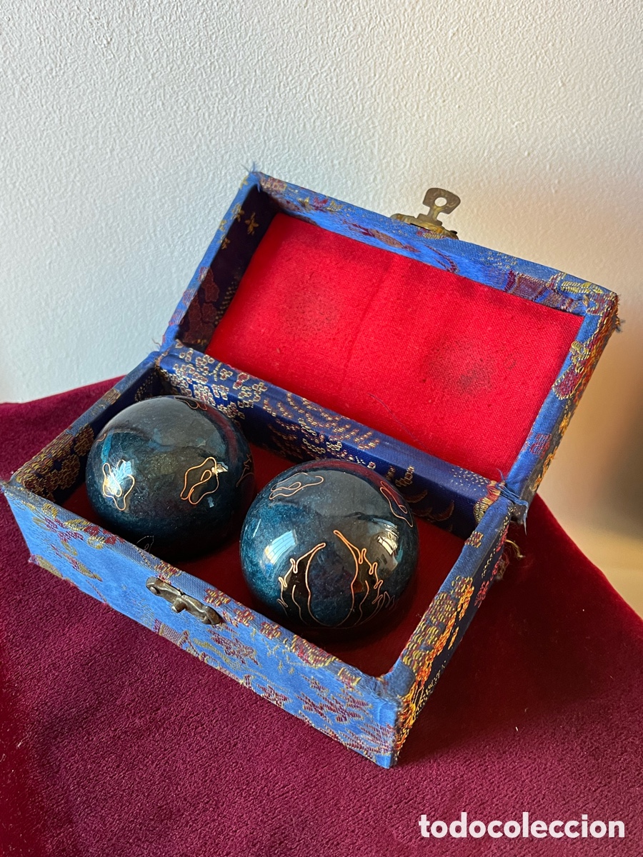 Vintage: BOLAS DE BAODING, LA SUPERFICIE CLOISONN&Eacute; EN AZUL - Foto 1