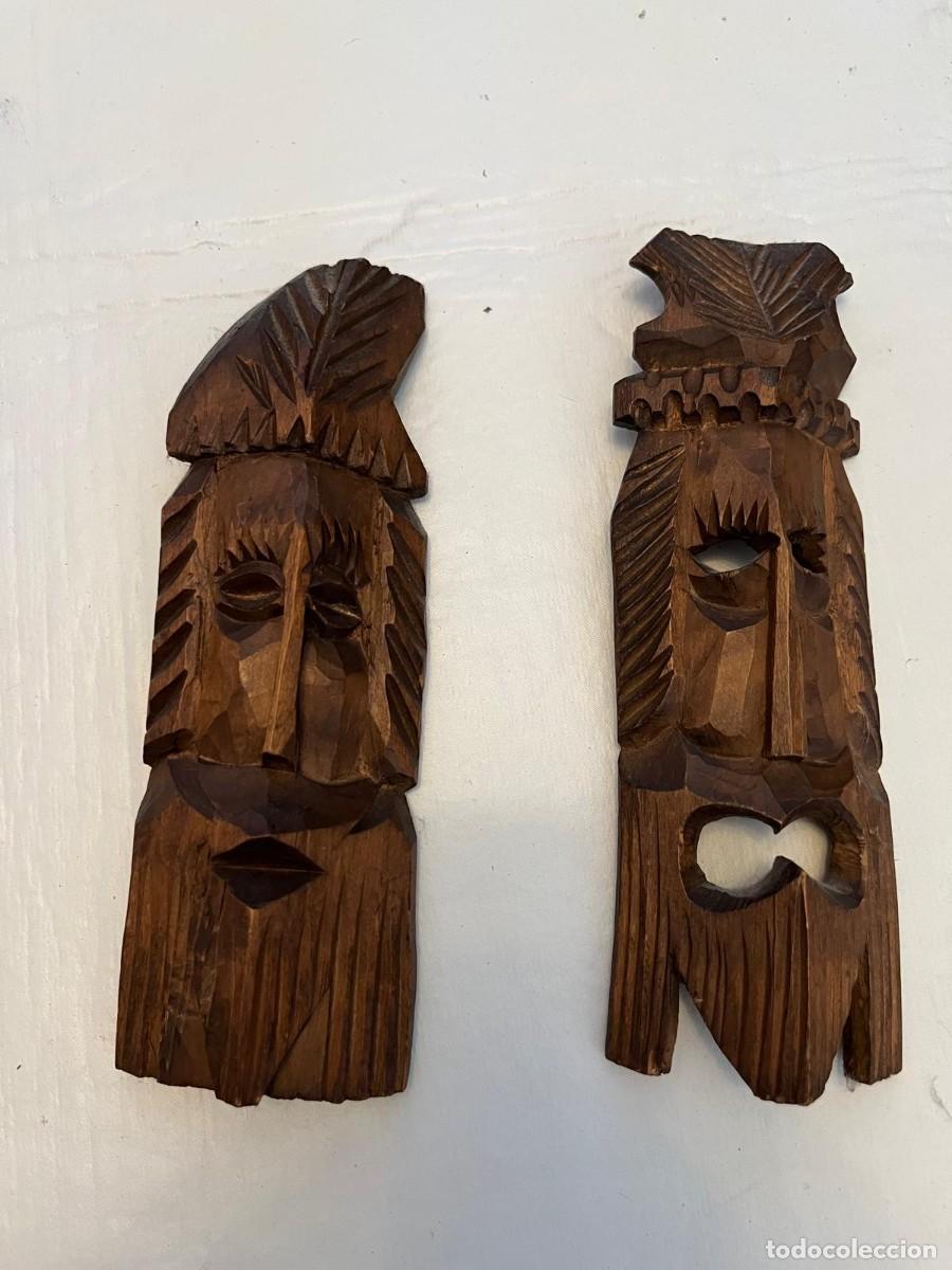 Vintage: M&aacute;scaras Talladas en Madera - Foto 1
