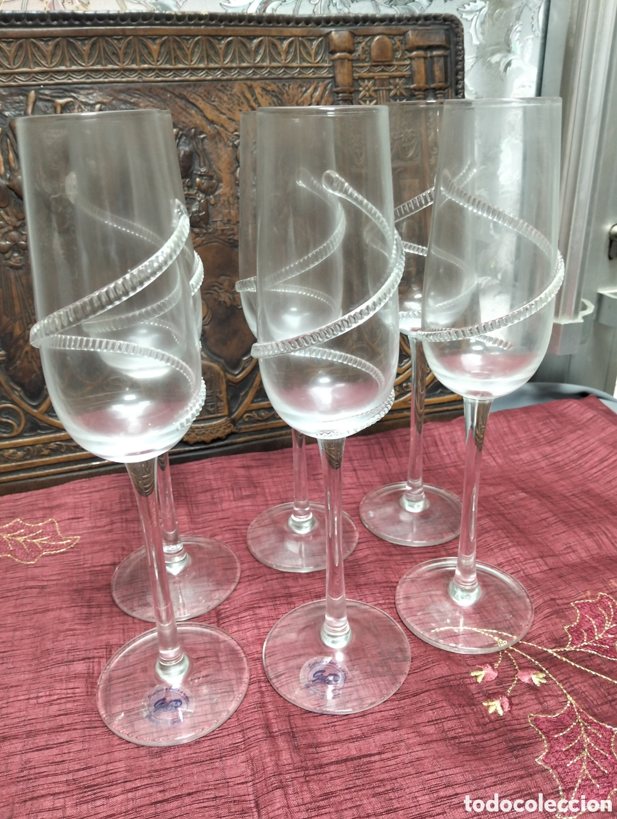 Vintage: 6 Copas de cristal soplado a mano - Foto 1